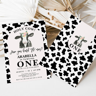 Black Cow Print Arch Holy Cow 1st Birthday Invitation