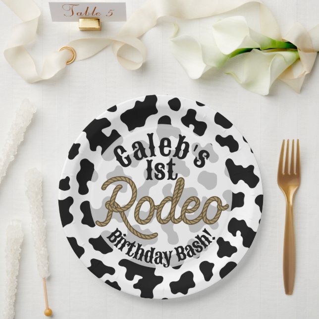 Black Cow Print Country Western Rodeo Party Paper Plate (Wedding)