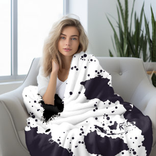Black cow print fleece blanket