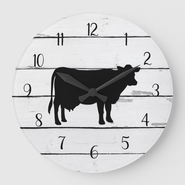 Black Cow Rustic Shiplap Farmhouse Decor Large Clock (Front)