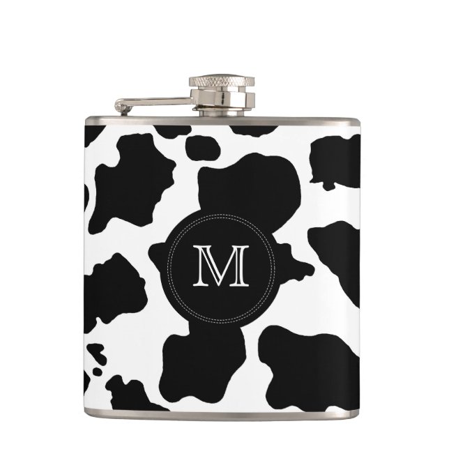 Black Cow skin | Custom Monogram Flask (Front)