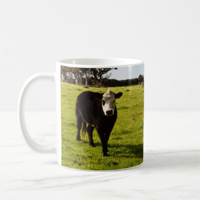 Black Cow With White Face And Mohawk, Coffee Mug (Left)