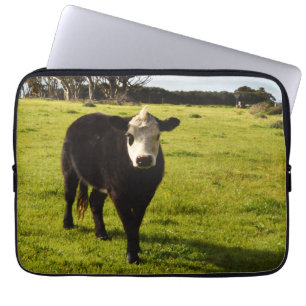 Black Cow With White Face And Mohawk, Laptop Sleeve