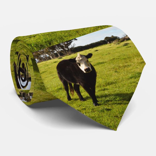 Black Cow With White Face And Mohawk, Tie (Rolled)