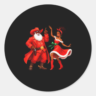 Black Cowboy And Santa Cowgirl Christmas Western X Classic Round Sticker