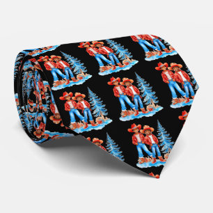 Black Cowboy Cowgirl Couple Winter Christmas Scene Tie
