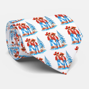 Black Cowboy Cowgirl Couple Winter Christmas Scene Tie