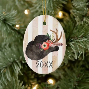 Black Cowboy Hat Keepsake Year Ceramic Ornament