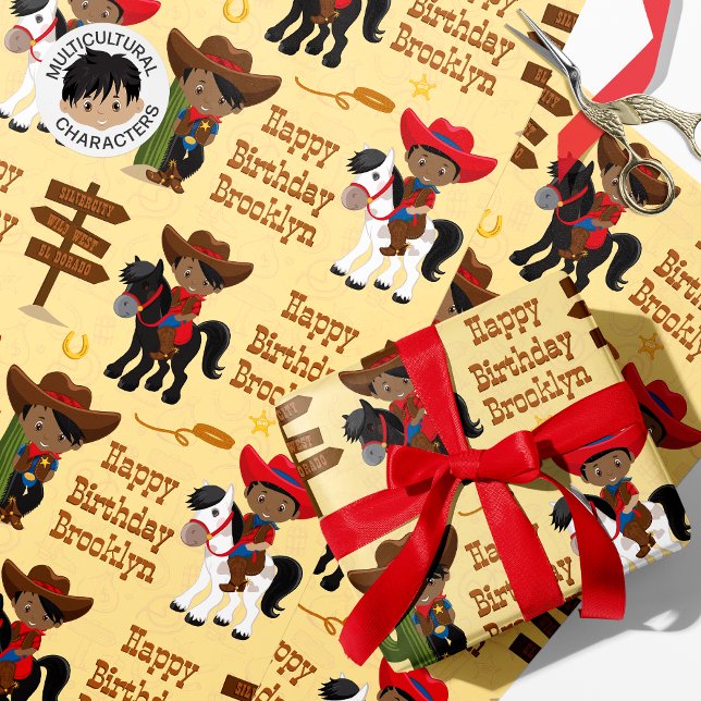 Black Cowboy Personalised Wrapping Paper (Creator Uploaded)
