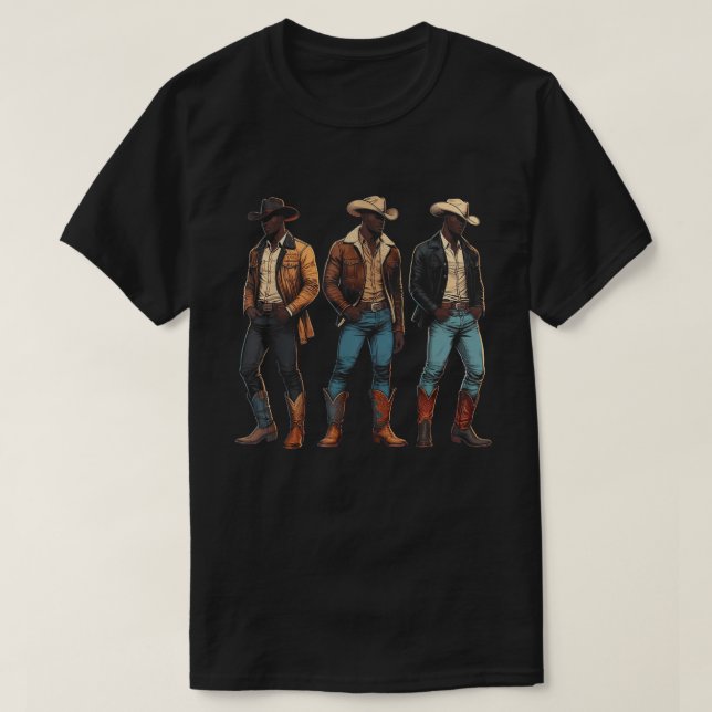 Black Cowboy Western Rodeo Black History Texas T-Shirt (Design Front)