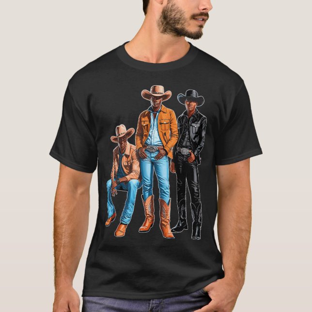 Black Cowboy Western Rodeo Melanin Black  T-Shirt (Front)