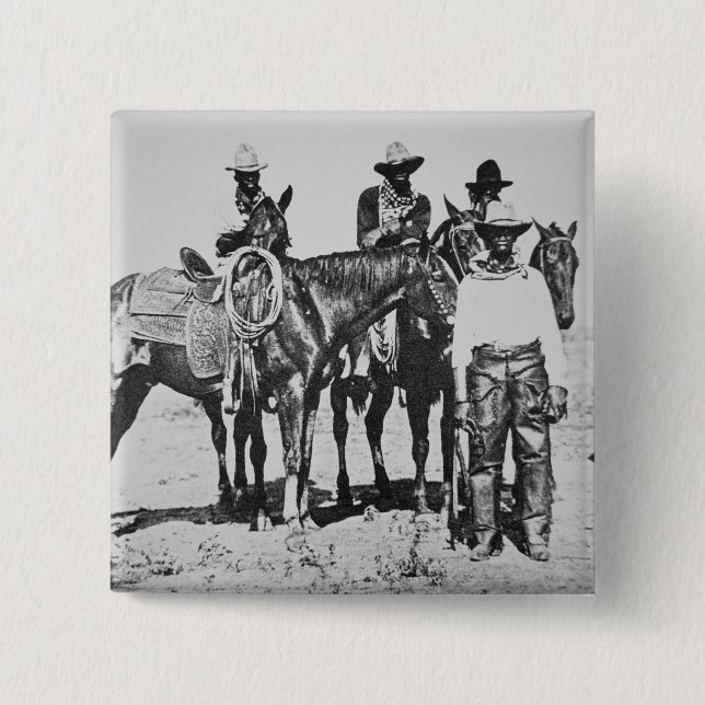 Black Cowboys at Bonham, Texas, c.1890 (b/w photo) 15 Cm Square Badge (Front)