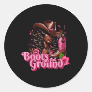 Black Cowgirl Pink Boots On The Ground  Classic Round Sticker