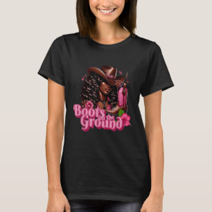 Black Cowgirl Pink Boots On The Ground T-Shirt