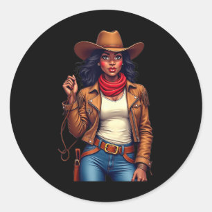 Black Cowgirl Texas Western Rodeo Melanin Black Hi Classic Round Sticker