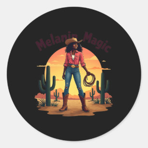 Black Cowgirl Western Rodeo Melanin Black History Classic Round Sticker