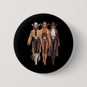 Black Cowgirl Western Tee Rodeo Country Women June 6 Cm Round Badge