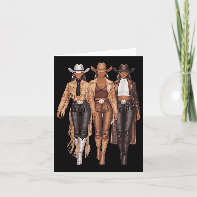 Black Cowgirl Western Tee Rodeo Country Women June Card (Front)