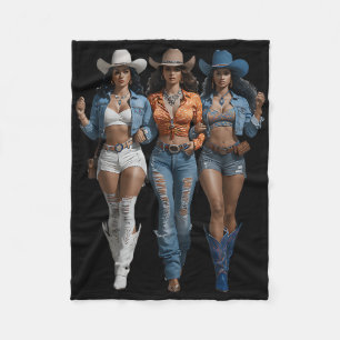 Black Cowgirl Western Tee Rodeo Country Women June Fleece Blanket