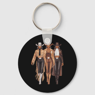 Black Cowgirl Western Tee Rodeo Country Women June Key Ring