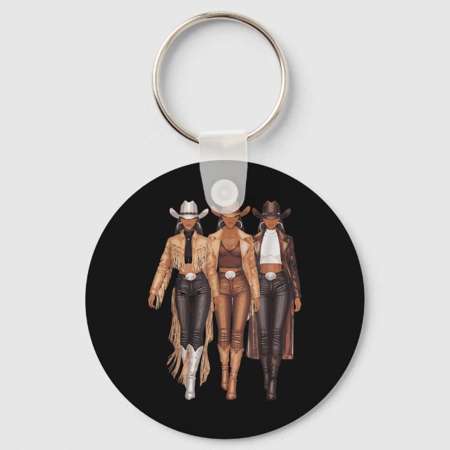 Black Cowgirl Western Tee Rodeo Country Women June Key Ring (Front)