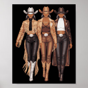 Black Cowgirl Western Tee Rodeo Country Women June Poster