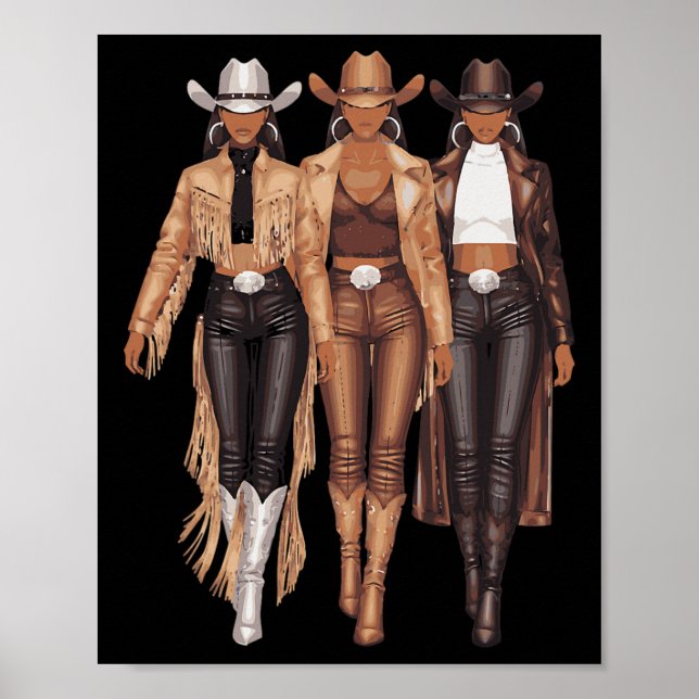 Black Cowgirl Western Tee Rodeo Country Women June Poster (Front)