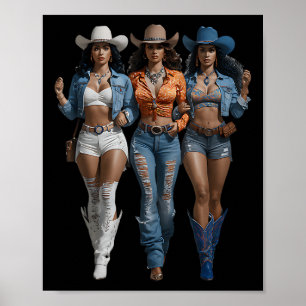 Black Cowgirl Western Tee Rodeo Country Women June Poster