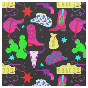 black cowgirl wild west saloon fabric