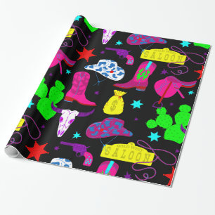 black cowgirl wild west saloon wrapping paper