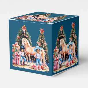 Black Cowgirl Winter Scene Horse Merry Christmas Favour Box