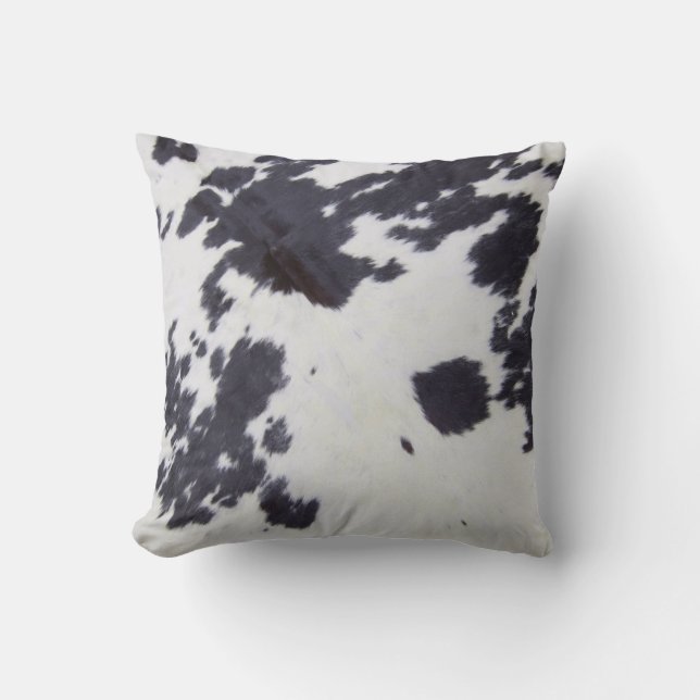 Black  Cowhide, Cow Skin Print Pattern, Modern Cow Cushion (Front)