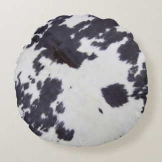 Black Cowhide, Cow Skin Print Pattern, Modern Cow Round Cushion