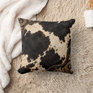 Black Cowhide Western Leather Throw Pillow