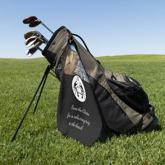 Black Crab Stencil Monogram Photo Golf Towel (Green)