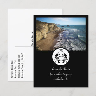 Black Crab Stencil Monogram Photo Invitation Postcard