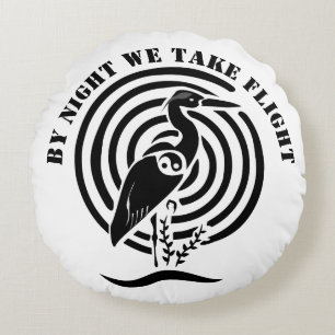 Black Crane Standing in Water Silhouette Round Cushion