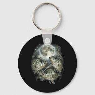 Black Crappie Howling Moon Design Vintage Crappie Key Ring