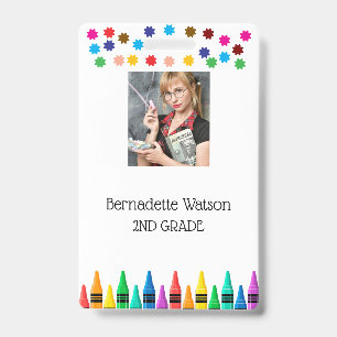 Black Crayons & Stars Colourful School Teacher ID Badge