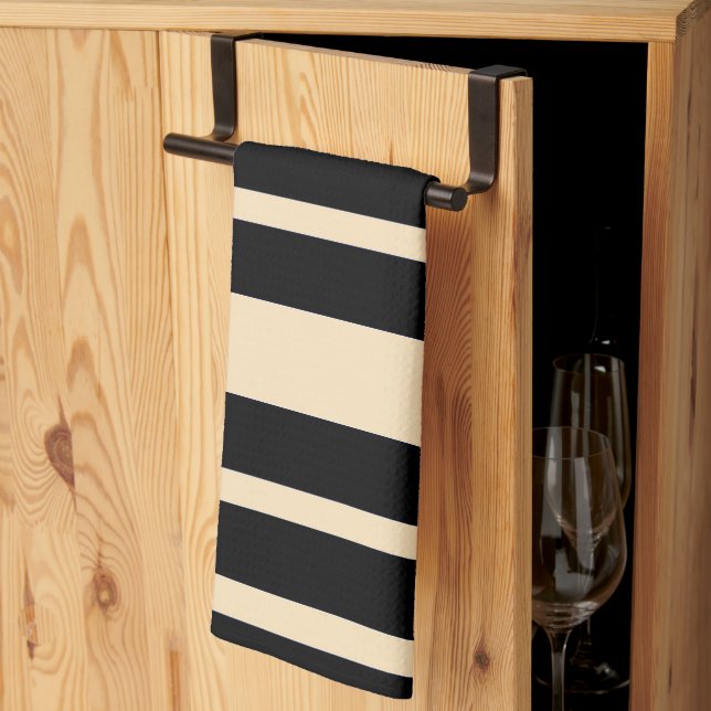 Black + Cream Broad Band Stripes Repeat  Tea Towel (Thirds Fold)