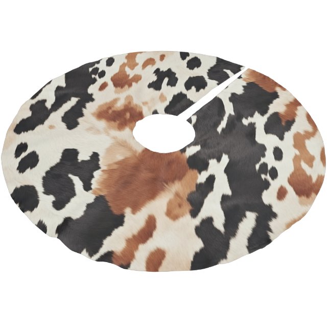 Black Cream Brown Cowhide Brushed Polyester Tree Skirt (Angled)