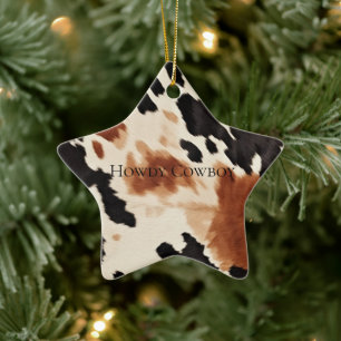 Black Cream Brown Cowhide Ceramic Ornament