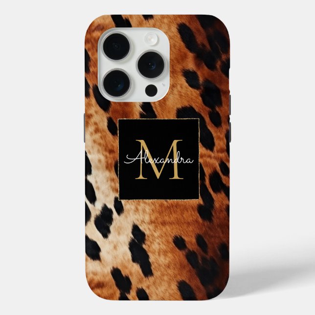 Black Cream Brown Cowhide Gold Monogram  Case-Mate iPhone Case (Back)