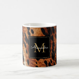Black Cream Brown Cowhide Gold Monogram  Coffee Mug