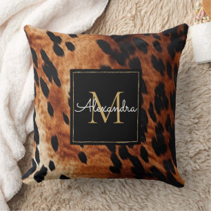 Black Cream Brown Cowhide Gold Monogram  Cushion