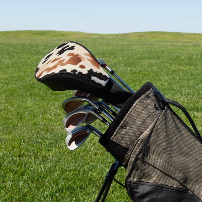 Black Cream Brown Cowhide Golf Head Cover (In Situ)