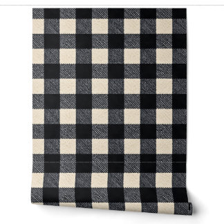 Black & Cream Buffalo Plaid Textured Wallpaper