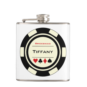 Black Cream Casino Poker Chip Wedding Bridesmaid Hip Flask