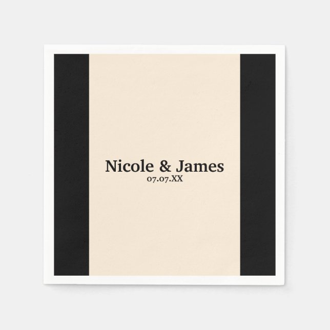 Black & Cream Chic Round Wedding Elegant Napkins (Front)