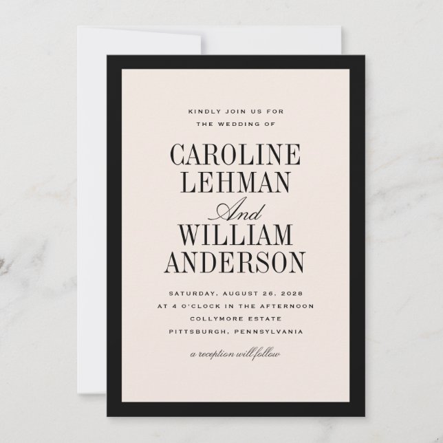 Black Cream Classic Elegant Wedding  Invitation (Front)